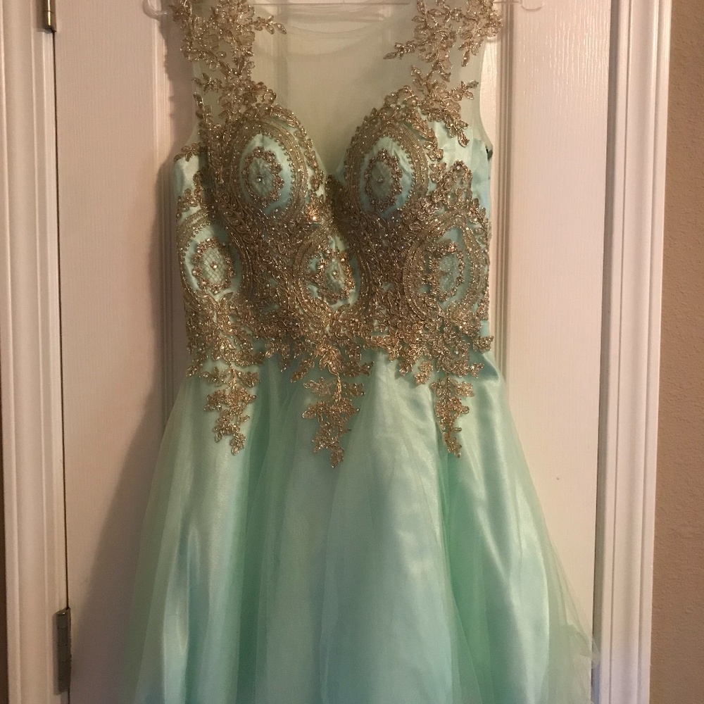 Mint Mini Dress w/Gold Accents